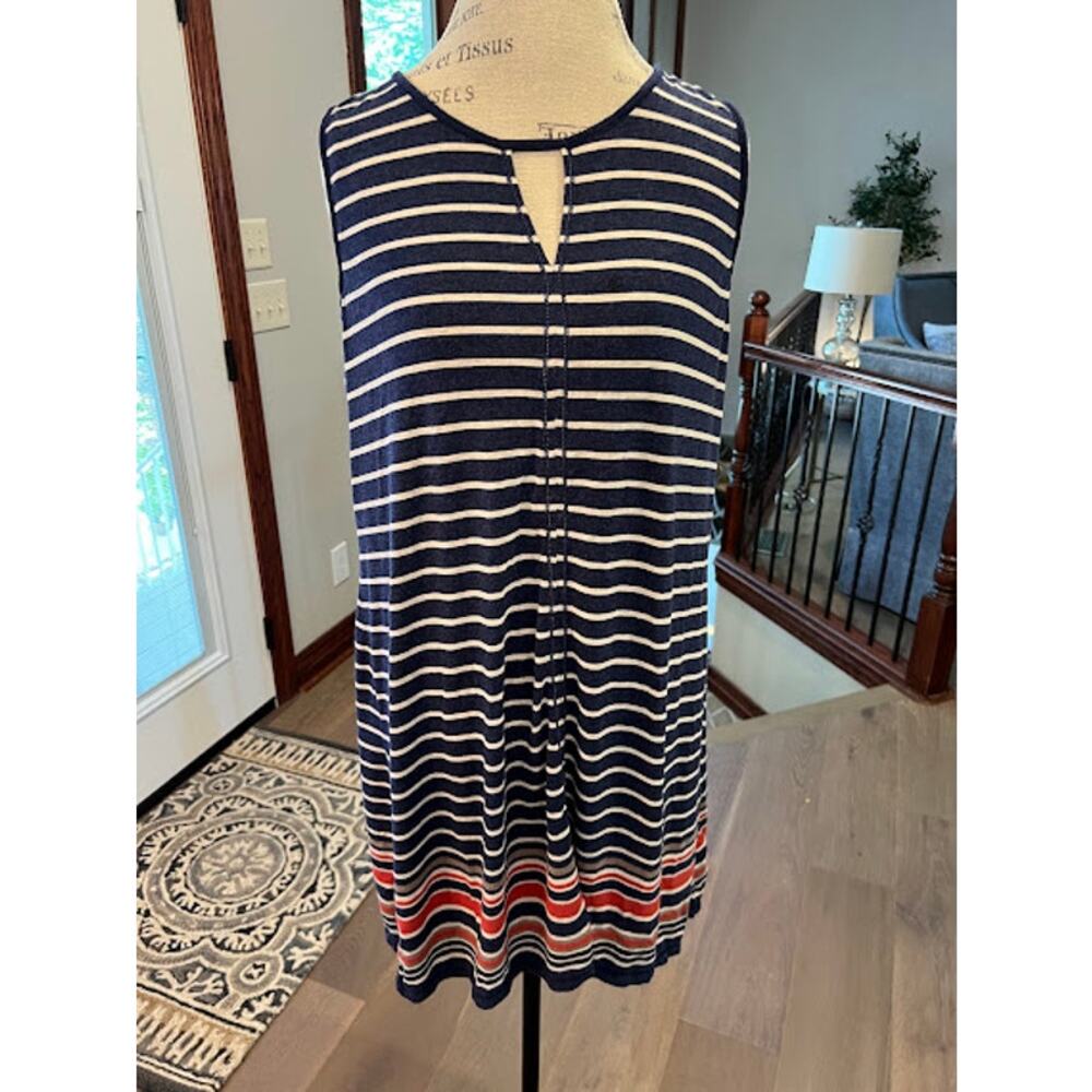 Max Studio Navy/Oat Striped Knit Sleeveless Dress Size L EUC